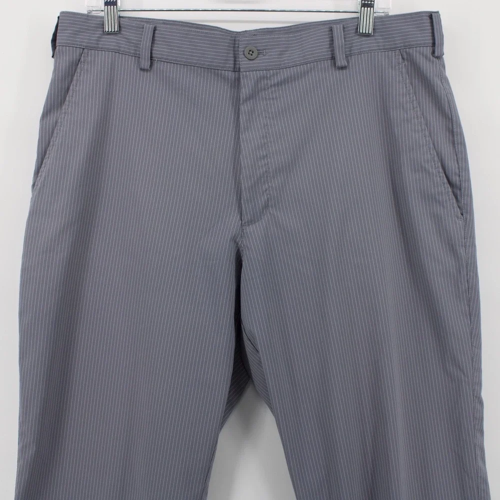 Nike Golf Pants Mens 34x30 Grey Dri-FIT Pinstripe Flat Front Trousers 335936-065